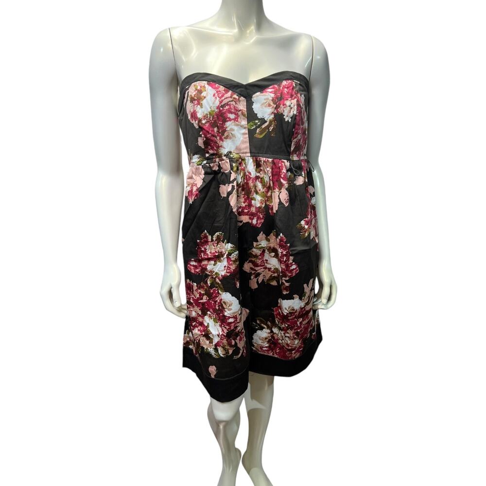 Motherhood Maternity Floral Strapless Dress Brown Pink Rose Print Size M Party
